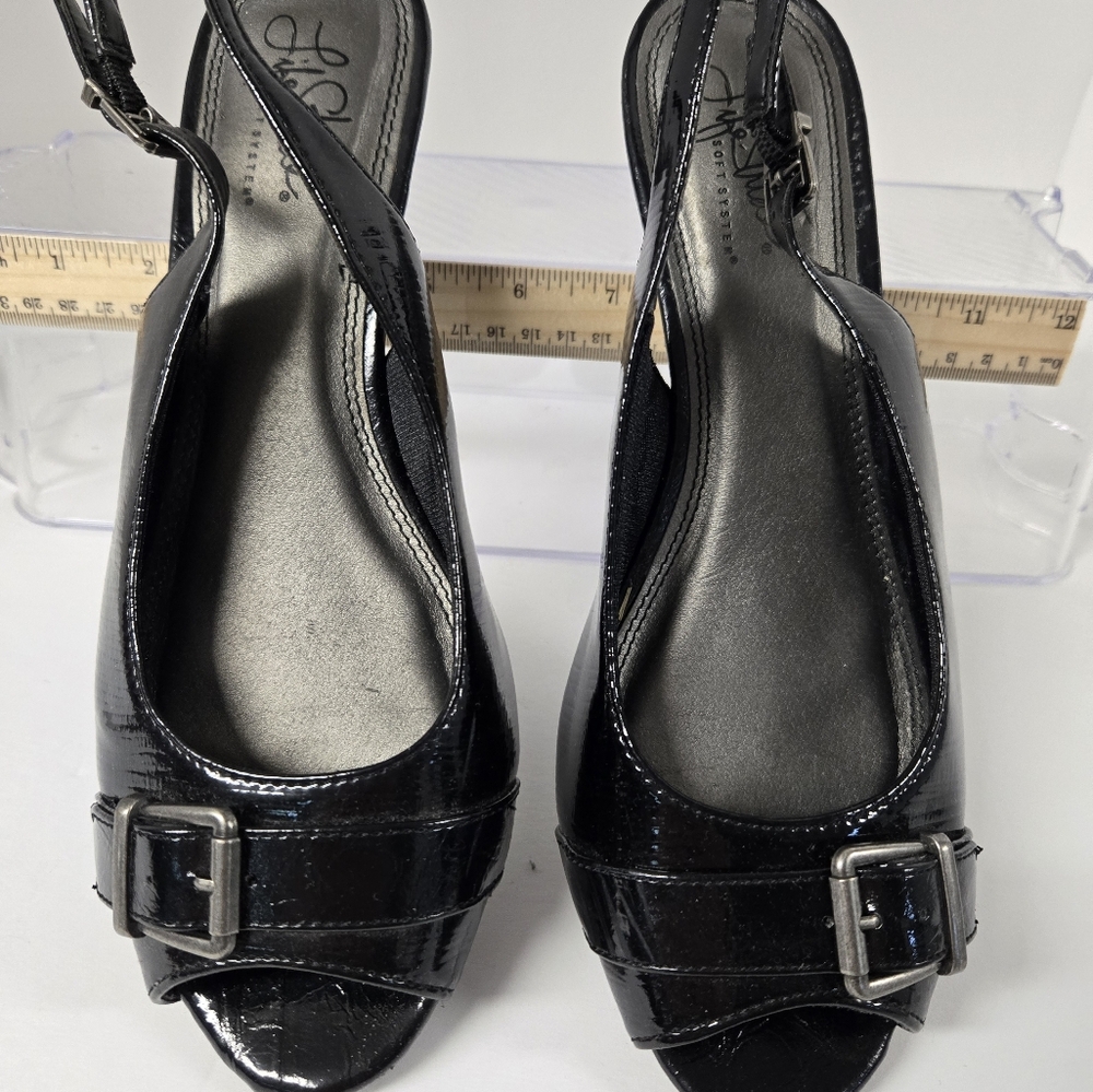 Black Patent Peep Toe Pump Size 8.5